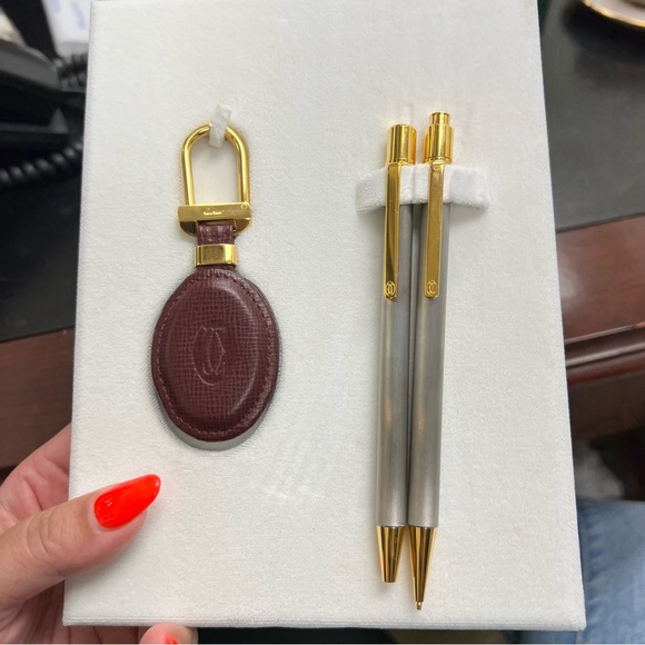 Vintage Must de Cartier Stainless Steel Pen, Pencil & Key Chain Set W Box - Picture 6 of 8